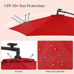 3m Patio Umbrella with Solar-Powered LED Lights Red/ Beige