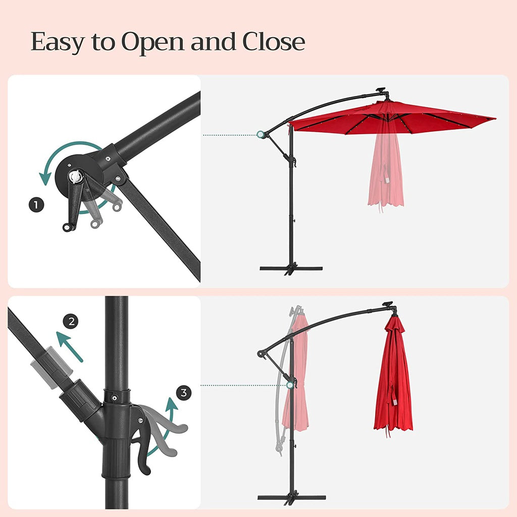 3m Patio Umbrella with Solar-Powered LED Lights Red/ Beige