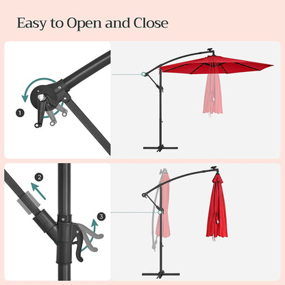 3m Patio Umbrella with Solar-Powered LED Lights Red/ Beige