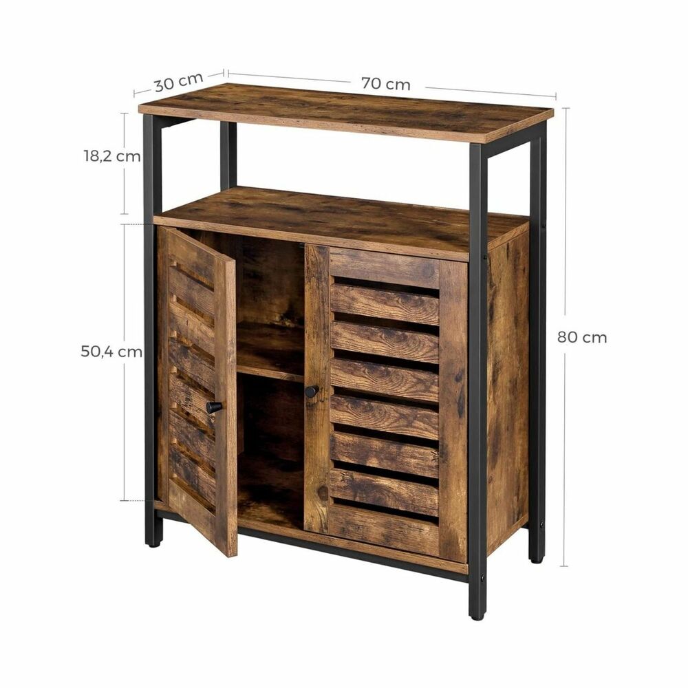 Standing Cabinet Storage Accent Side with Shelf Cupboard with Louvred Doors Rustic Brown