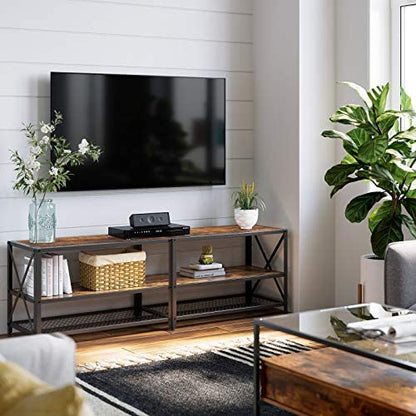 TV Cabinet Stand Lowboard for TVs up to 60 Inches with Shelves Steel Brown/Black