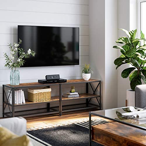 TV Cabinet Stand Lowboard for TVs up to 60 Inches with Shelves Steel Brown/Black