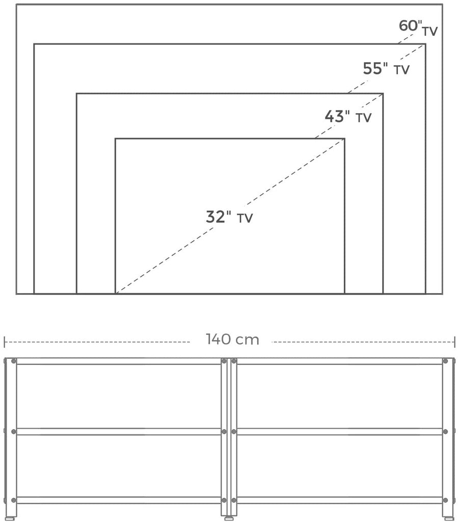 TV Cabinet Stand Lowboard for TVs up to 60 Inches with Shelves Steel Brown/Black