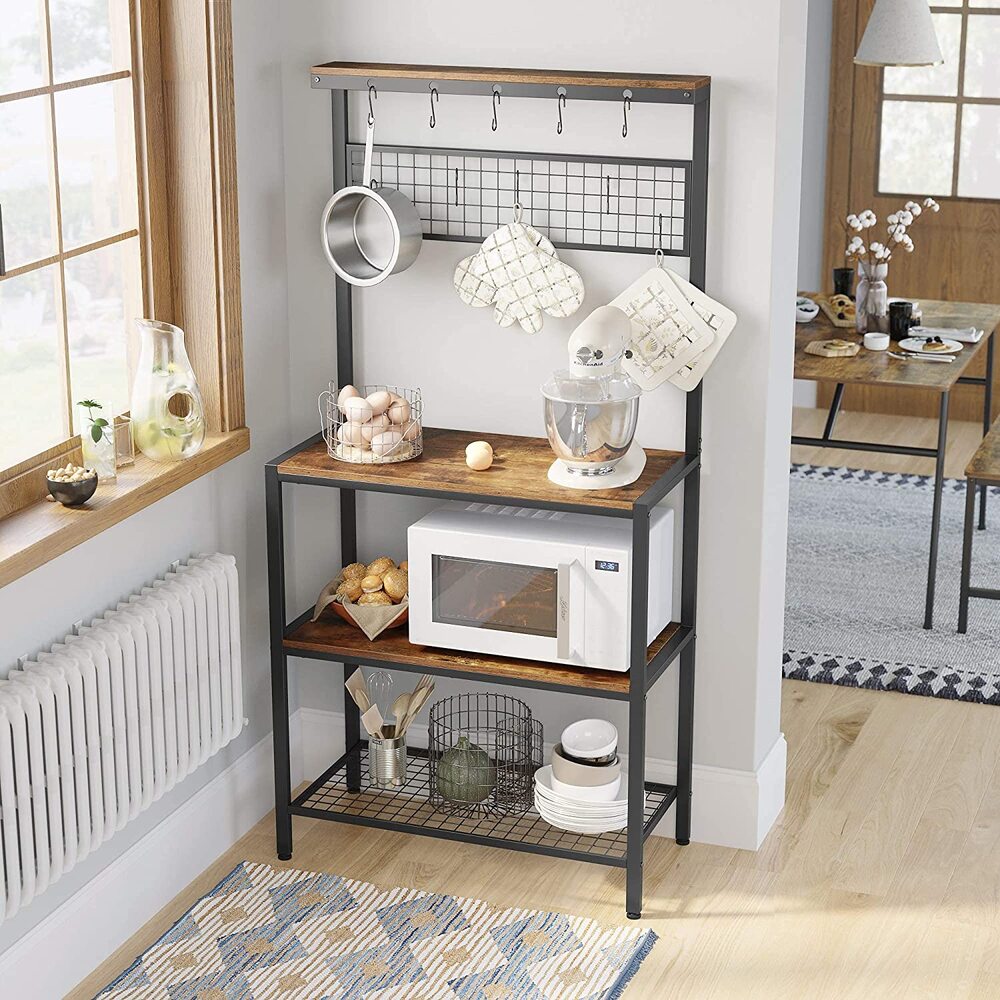 Industrial Kitchen Baker'S Rack Kitchen Unit With Storage Shelves Rustic Brown