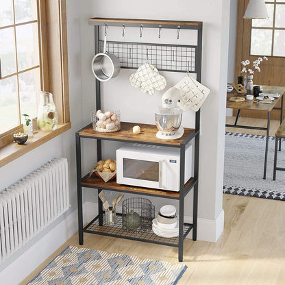 Industrial Kitchen Baker'S Rack Kitchen Unit With Storage Shelves Rustic Brown