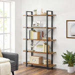 Bookshelf 5-Tier Industrial Stable Bookcase Rustic Brown and Black LLS55BX