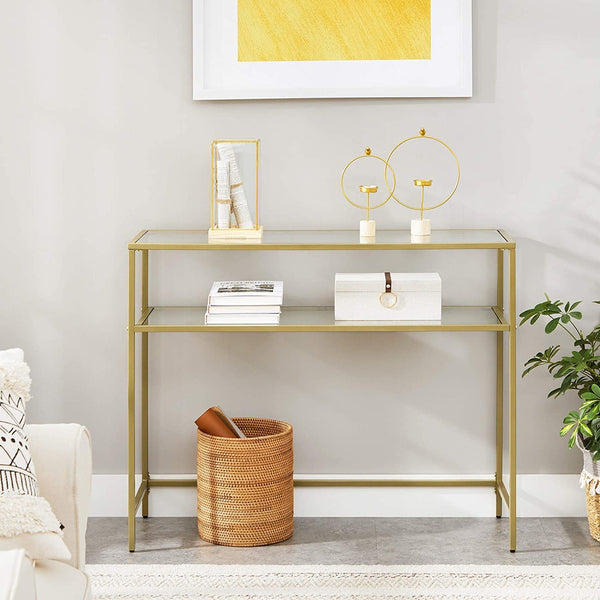  Console Table with Tempered Glass Gold Colour LGT025A01