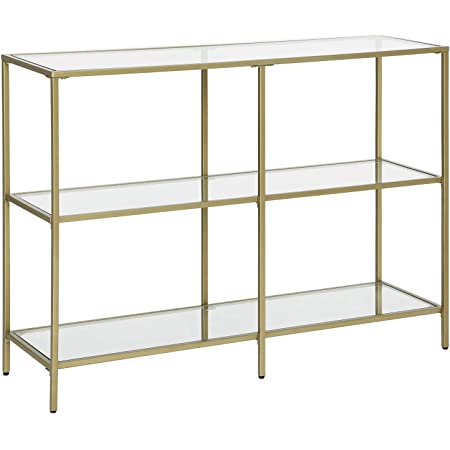  Console Table 3 Tier Tempered Glass Sofa Table For Modern Storage Shelf Golden Lgt27G