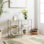 Console Table 3 Tier Tempered Glass Sofa Table For Modern Storage Shelf Golden Lgt27G