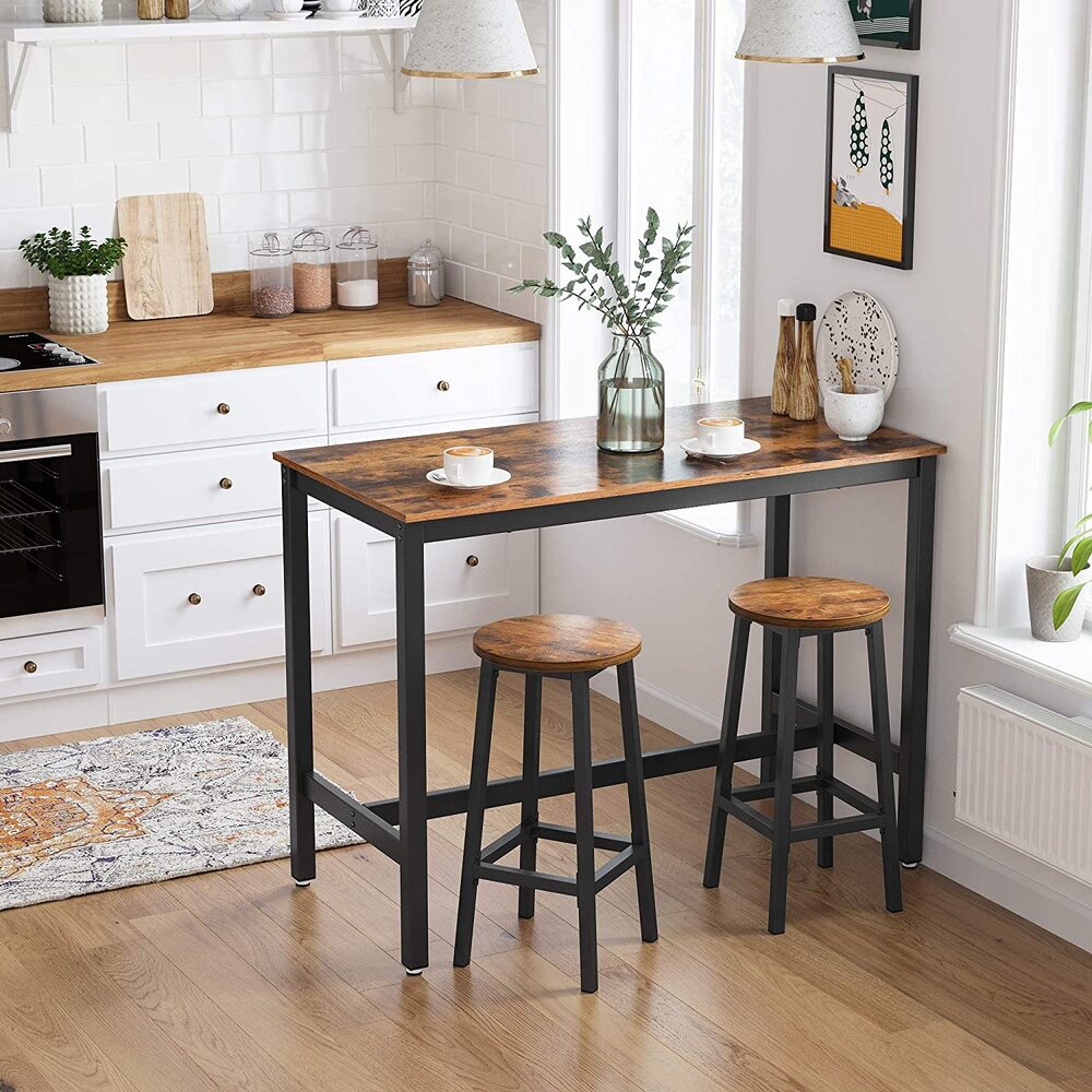 Bar Table Industrial Kitchen Table Dining Table With Solid Metal Frame Wood Look