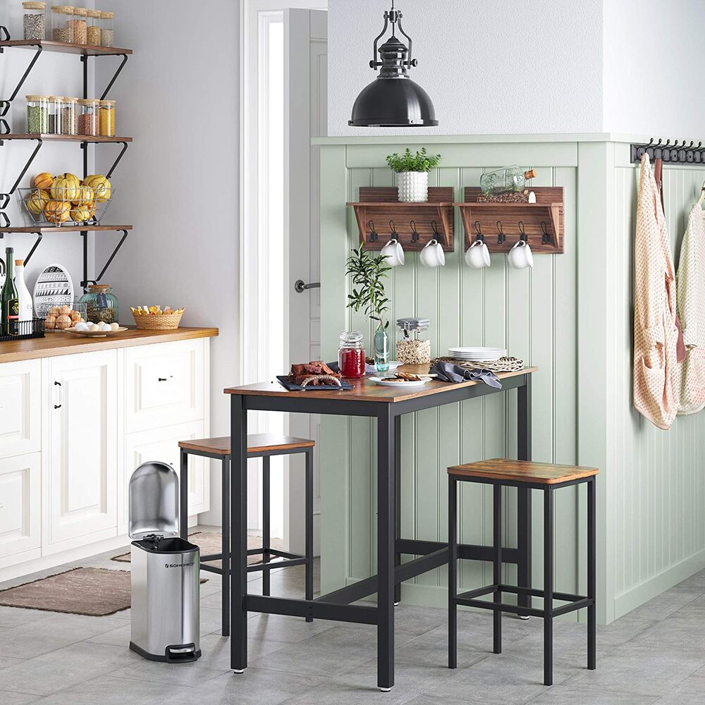 Bar Table Industrial Kitchen Table Dining Table With Solid Metal Frame Wood Look