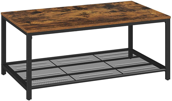  Rustic Brown Coffee Table With Mesh Shelf For Ample Storage