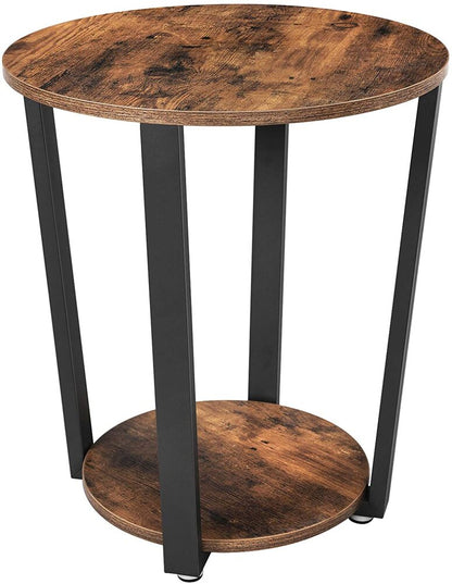 Side Table Industrial Coffee Table Round Sofa Table With Iron Frame Rustic Brown