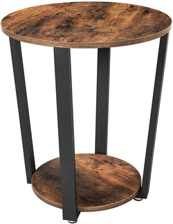 Side Table Industrial Coffee Table Round Sofa Table With Iron Frame Rustic Brown
