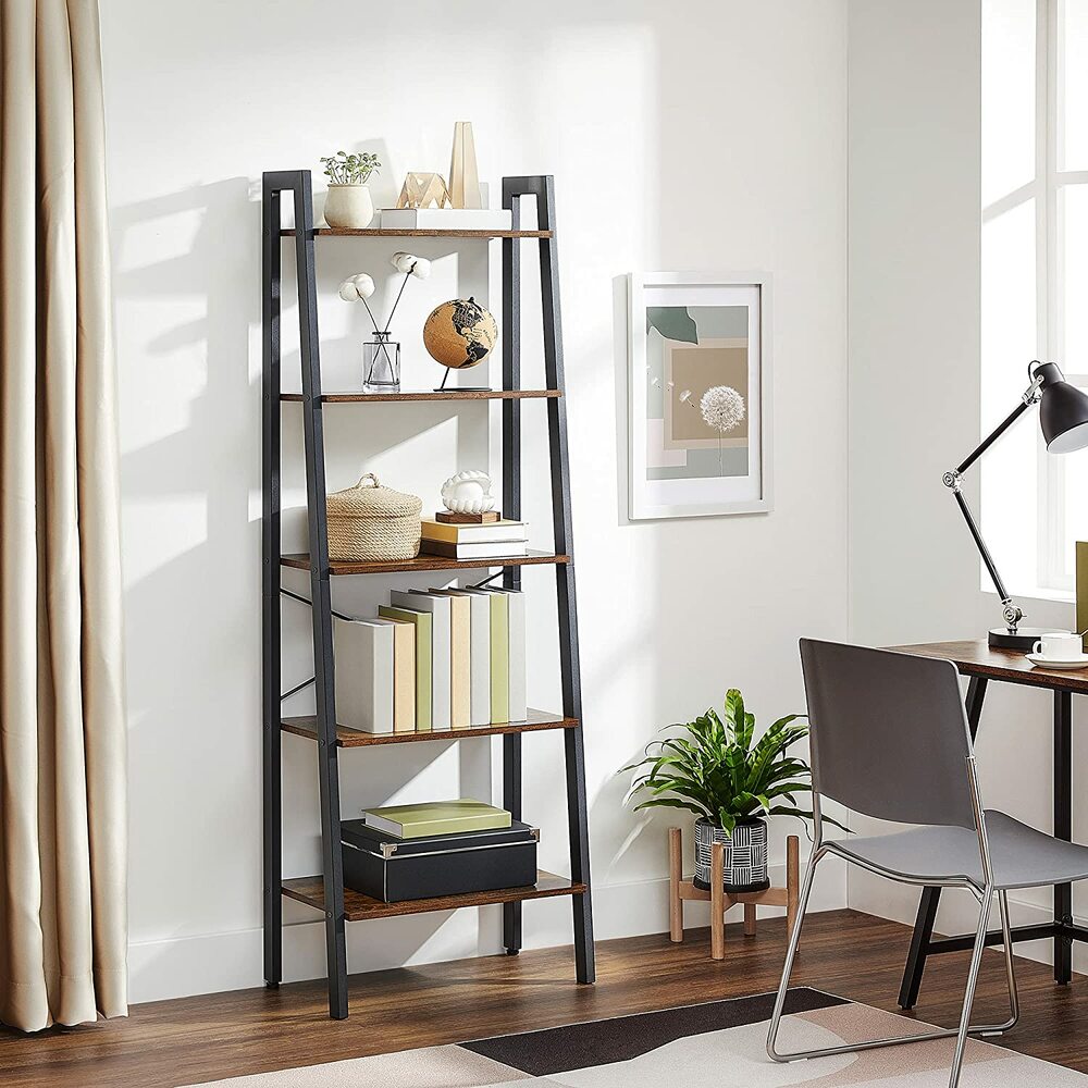 Ladder Shelf 5-Tier Rustic Brown