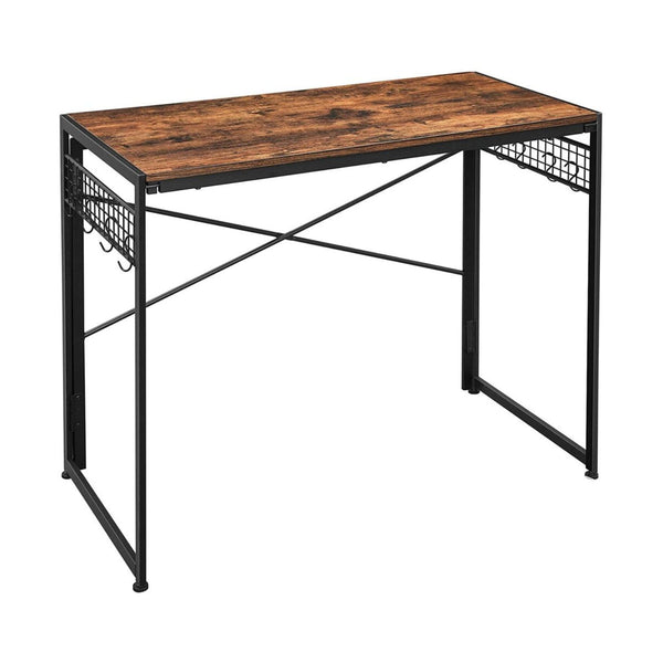  Computer Desk Folding Writing Desk with 8 Hooks Rustic Brown and Black