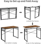 Computer Desk Folding Writing Desk with 8 Hooks Rustic Brown and Black
