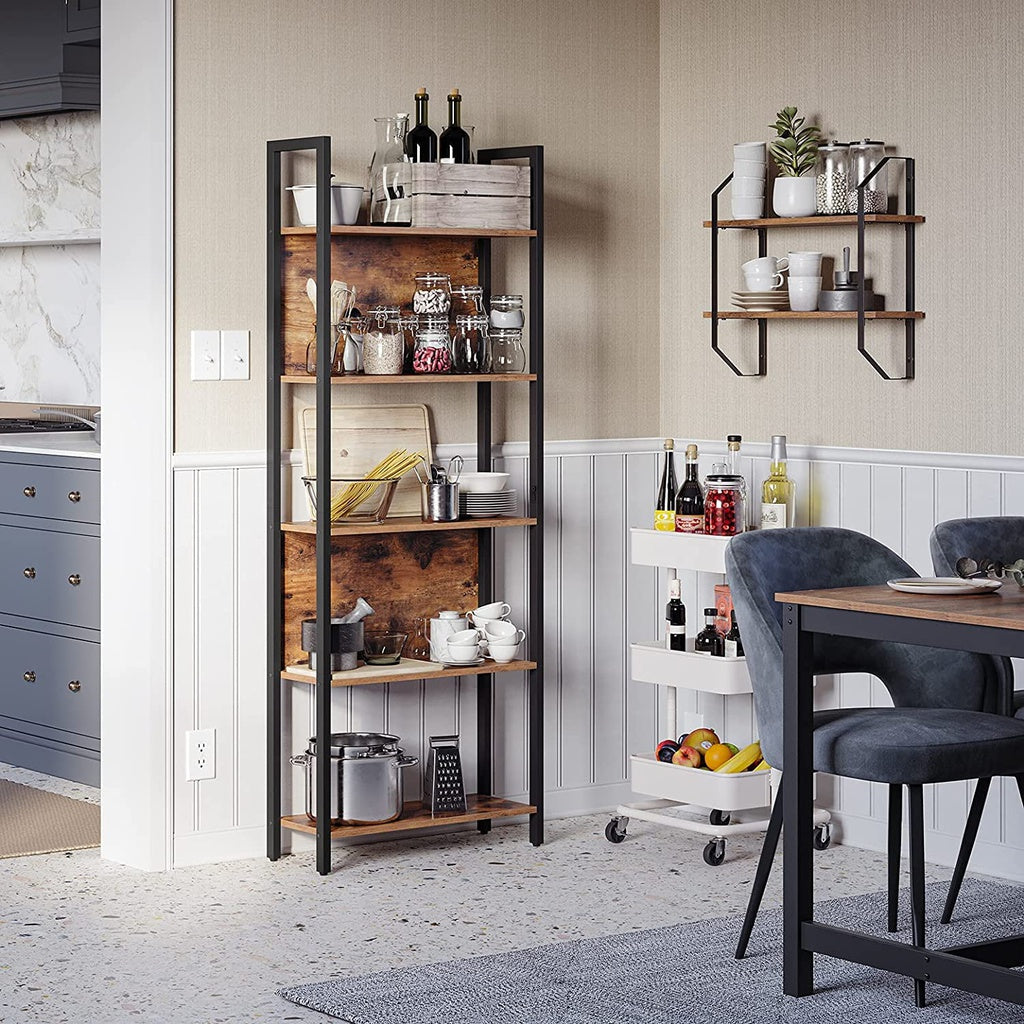 Bookshelf With 5 Shelves Rustic Brown And Black