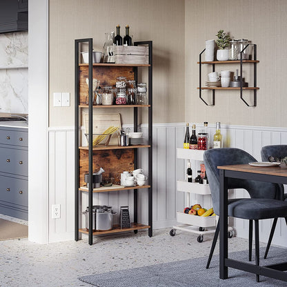 Bookshelf With 5 Shelves Rustic Brown And Black