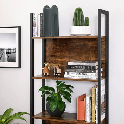 Bookshelf With 5 Shelves Rustic Brown And Black
