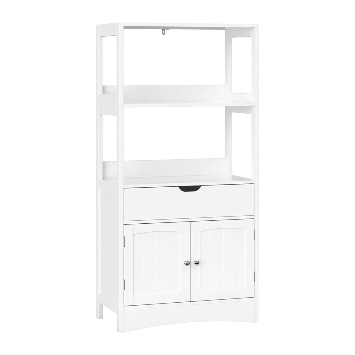 Floor Cabinet with Drawer 2 Open Shelves and Double Doors White BBC64WT