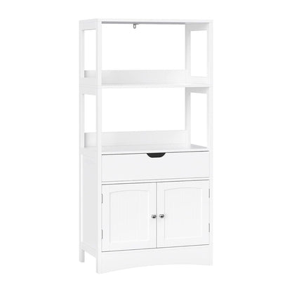 Floor Cabinet with Drawer 2 Open Shelves and Double Doors White BBC64WT