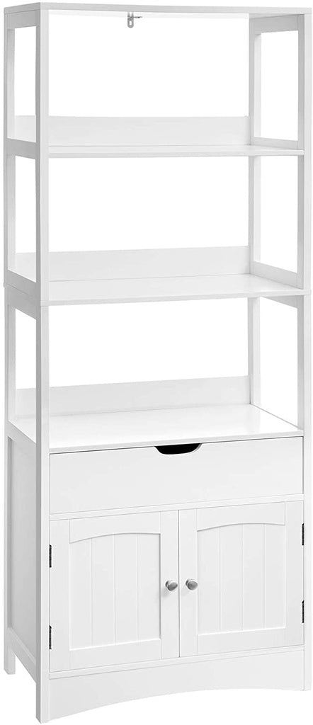  Floor Cabinet with Drawer 3 Open Shelves and Double Doors White BBC67WT
