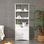 Floor Cabinet with Drawer 3 Open Shelves and Double Doors White BBC67WT