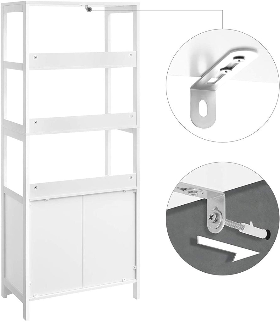 Floor Cabinet With Drawer 3 Open Shelves And Double Doors White
