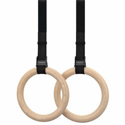 Wooden Gymnastic Rings With Adjustable Straps Heavy Duty Exercise Gym Rings Wooden