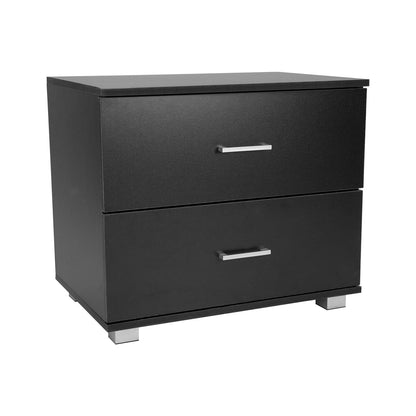 Bedside Table Black 2 Drawers