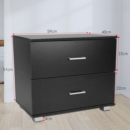 Bedside Table Black 2 Drawers