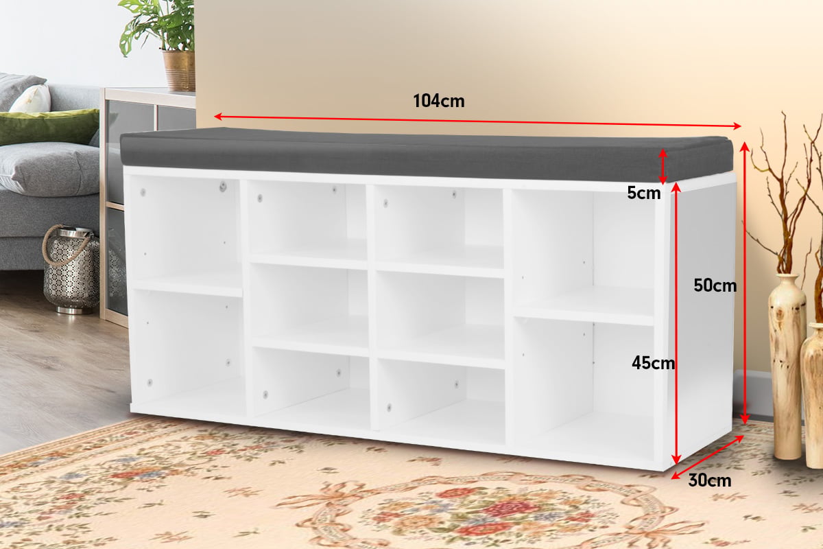 Shoe Rack Cabinet Organiser Grey Cushion Sttol Bench Ottoman - 104 X