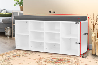Shoe Rack Cabinet Organiser Grey Cushion Sttol Bench Ottoman - 104 X