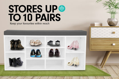 Shoe Rack Cabinet Organiser Grey Cushion Sttol Bench Ottoman - 104 X