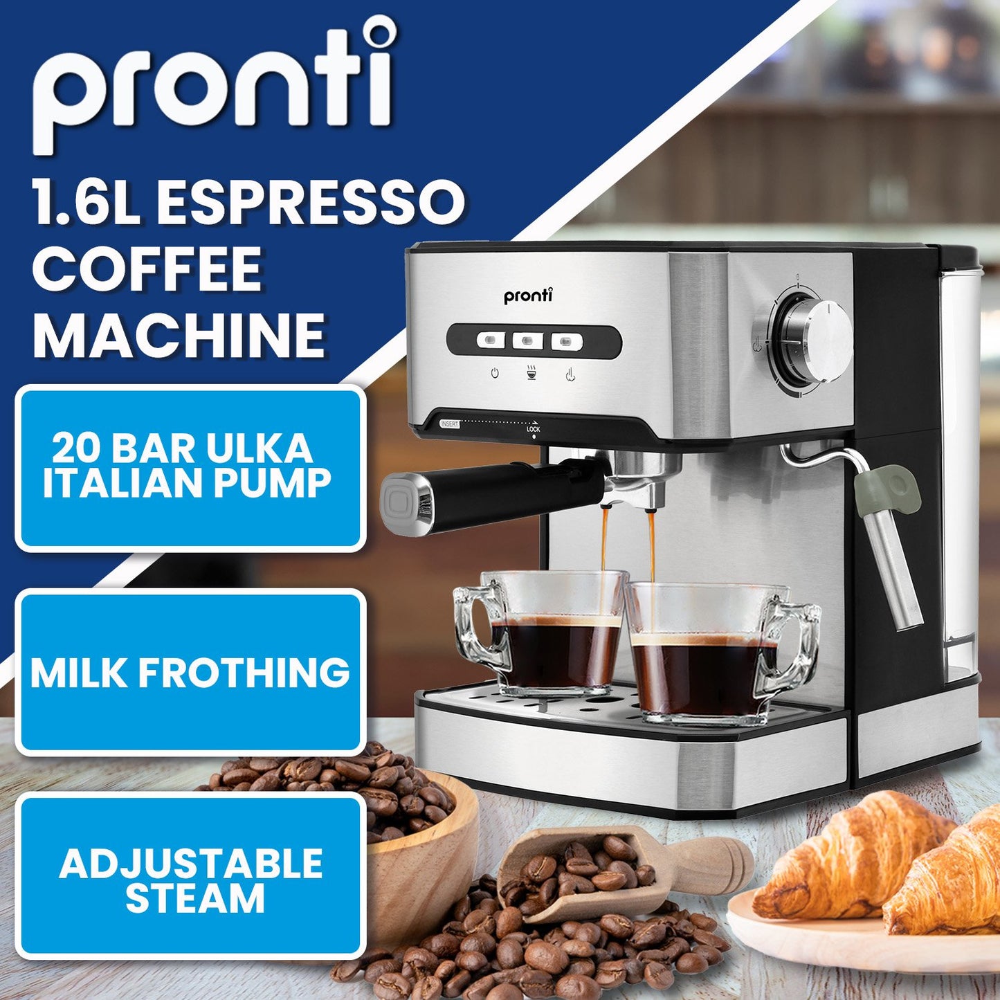 1.6L Automatic Coffee Espresso Machine With Steam Frother