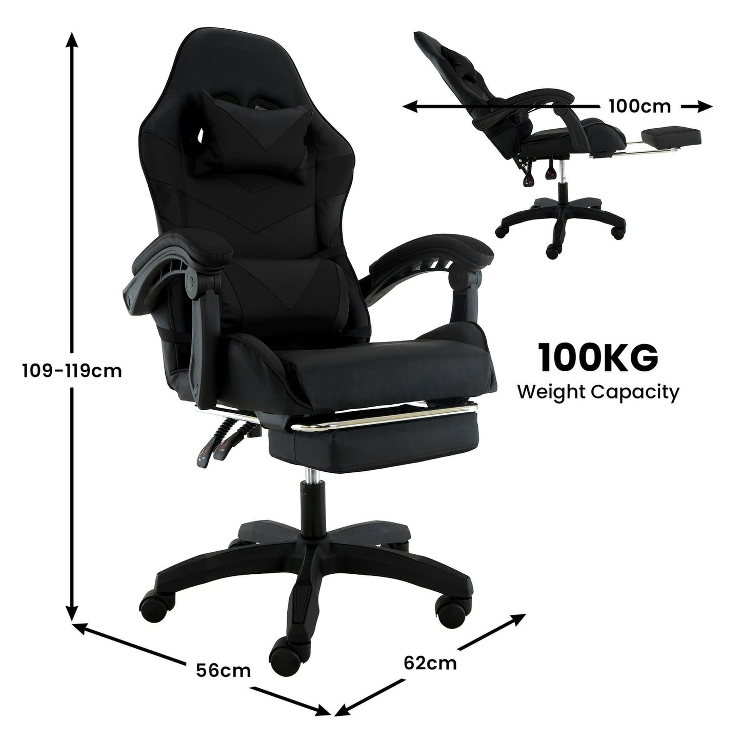Reclining Office Chair Black 62x56x109cm