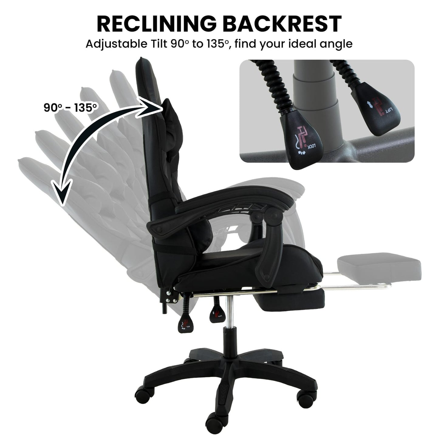 Reclining Office Chair Black 62x56x109cm