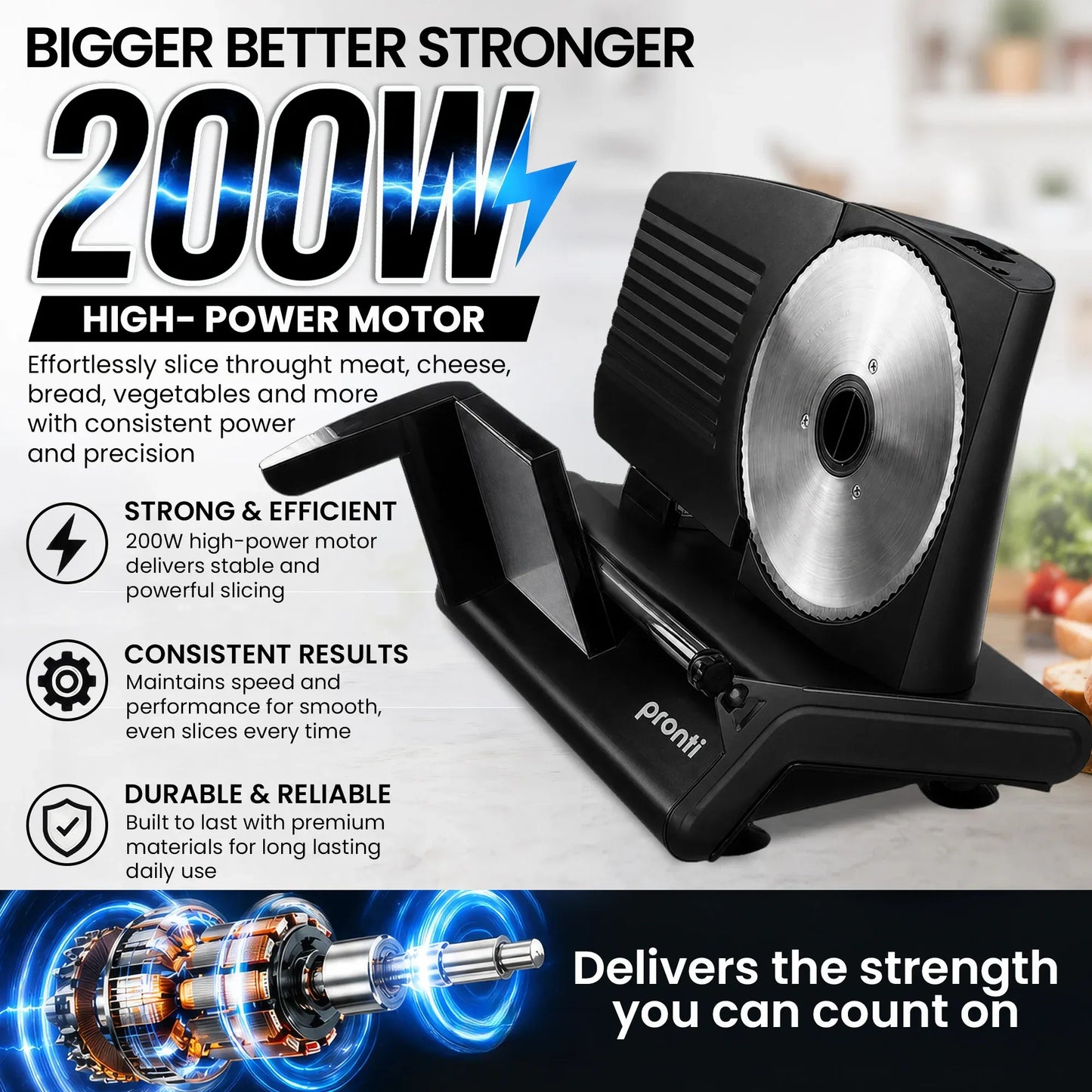 Pronti Electric Meat Slicer- Food Cheese Processor Vegetable Kitchen Deli