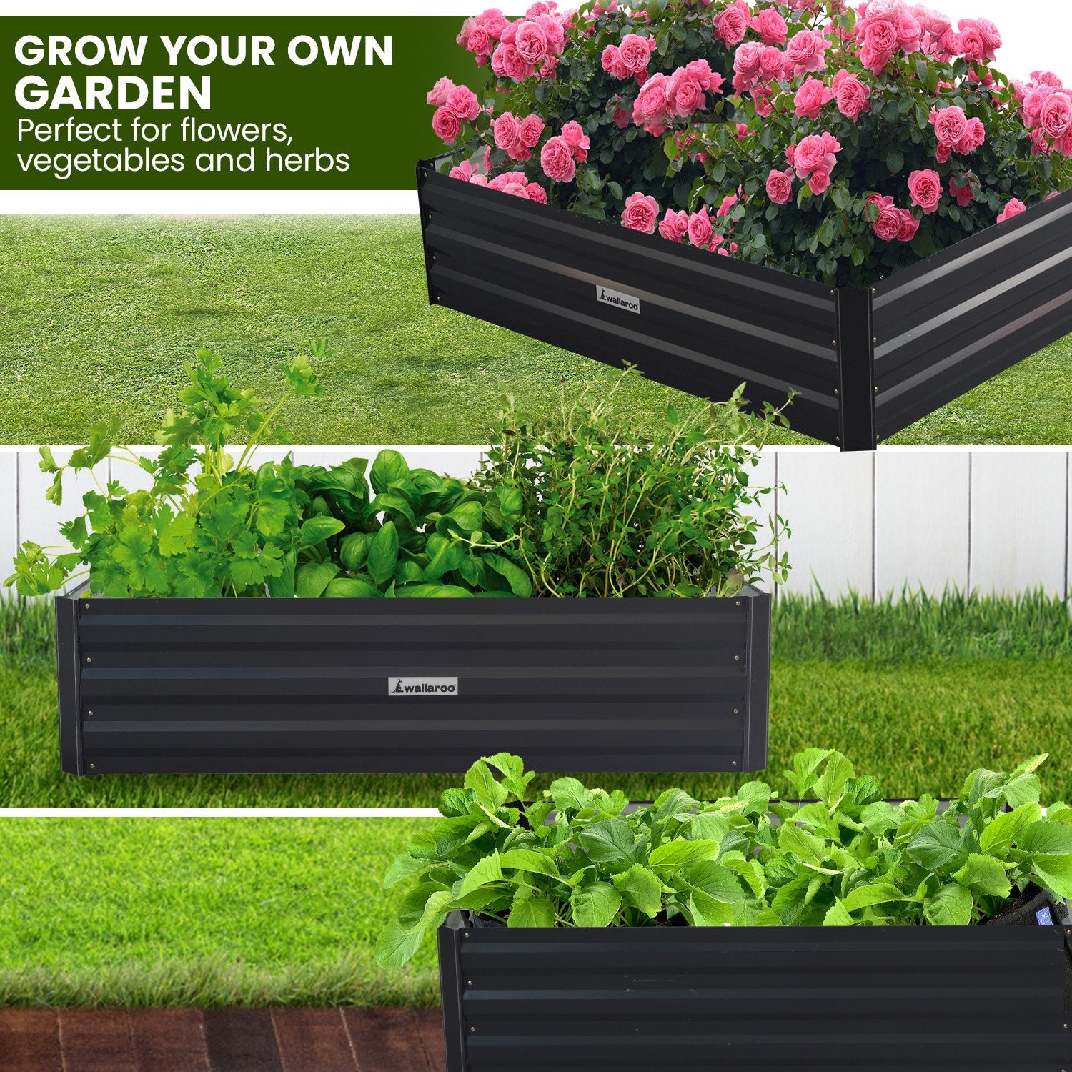150 X 90 X 30Cm Galvanized Steel Garden Bed - Black