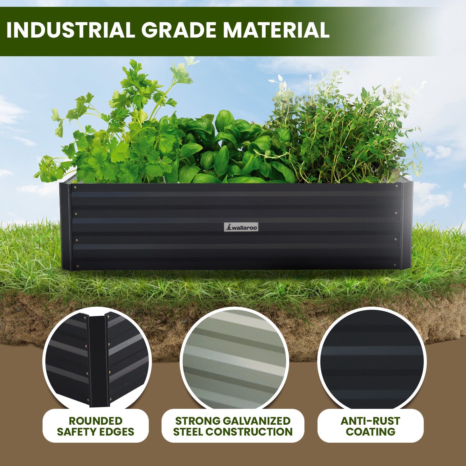 150 X 90 X 30Cm Galvanized Steel Garden Bed - Black