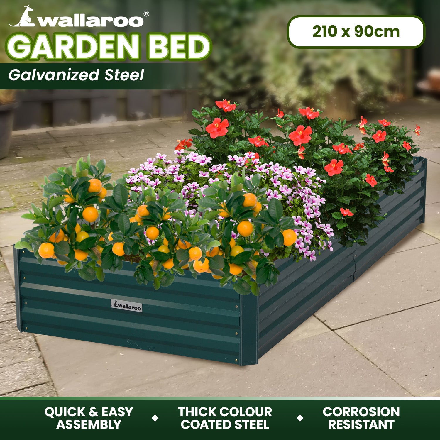 Garden Bed 210 X 90 X 30Cm Galvanized Steel - Green