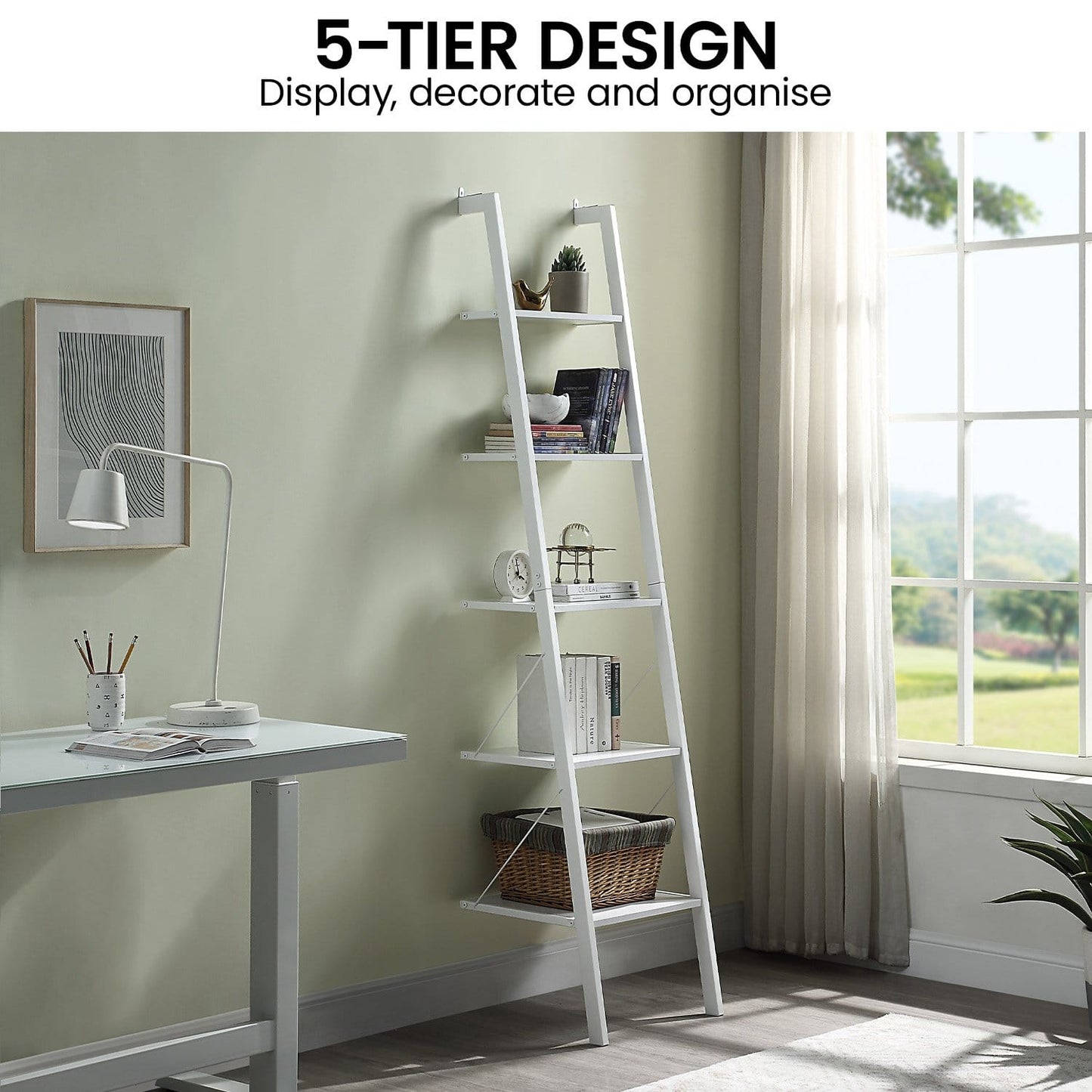 White 5 Tier Shelf Unit 45x45x190cm