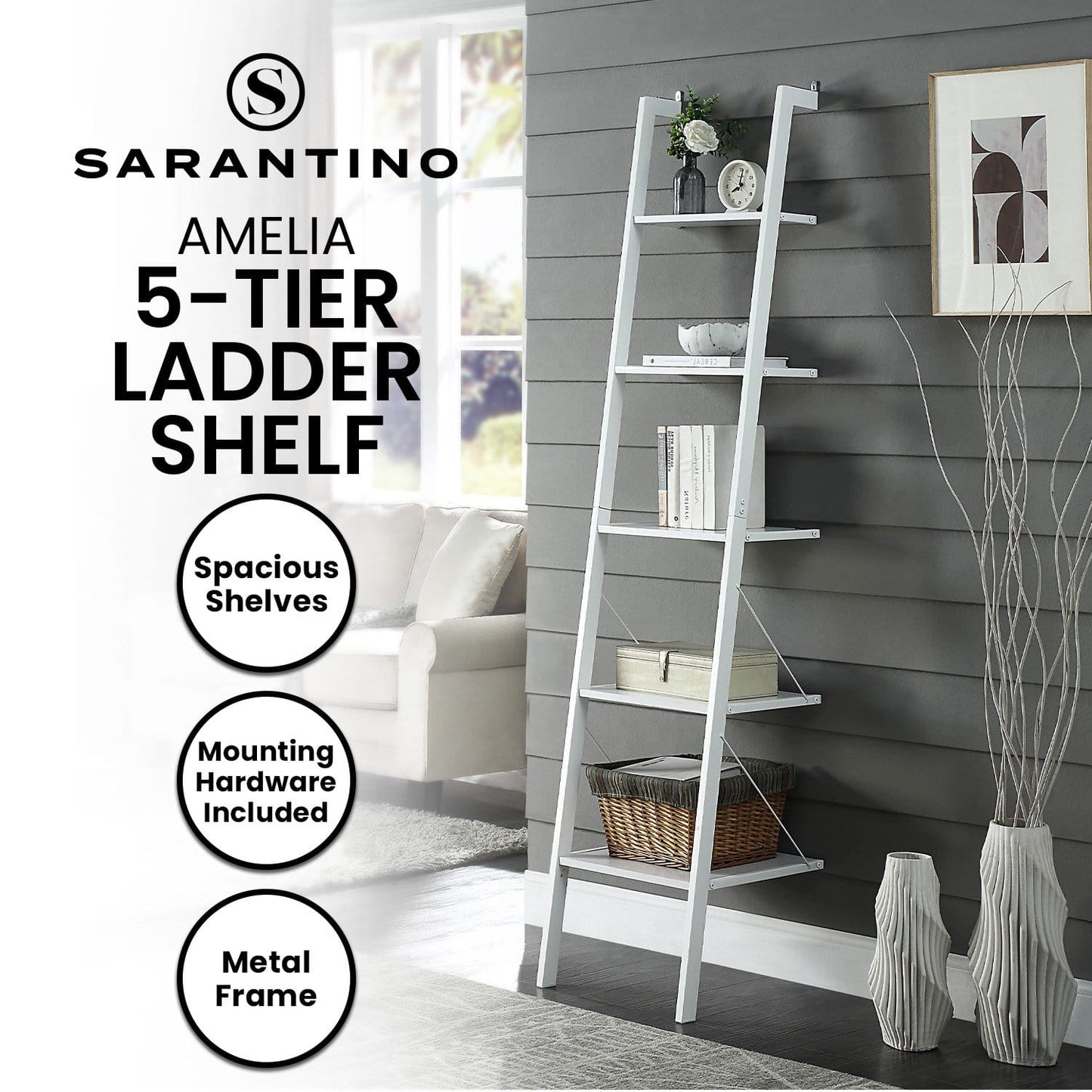 White 5 Tier Shelf Unit 45x45x190cm