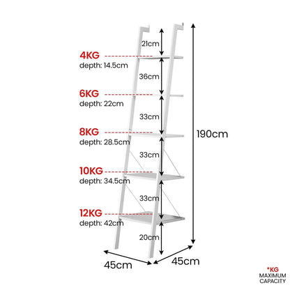 White 5 Tier Shelf Unit 45x45x190cm