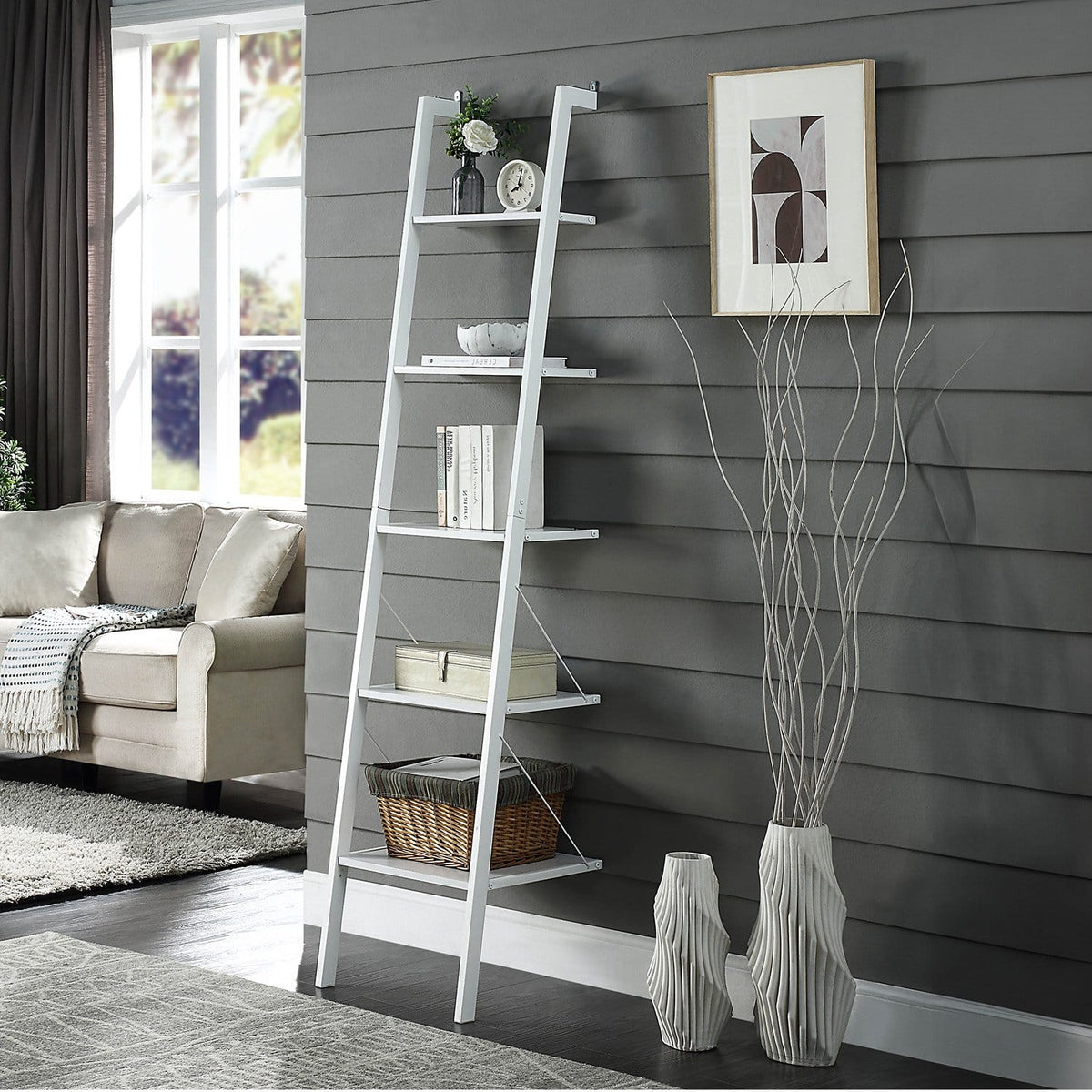 White 5 Tier Shelf Unit 45x45x190cm