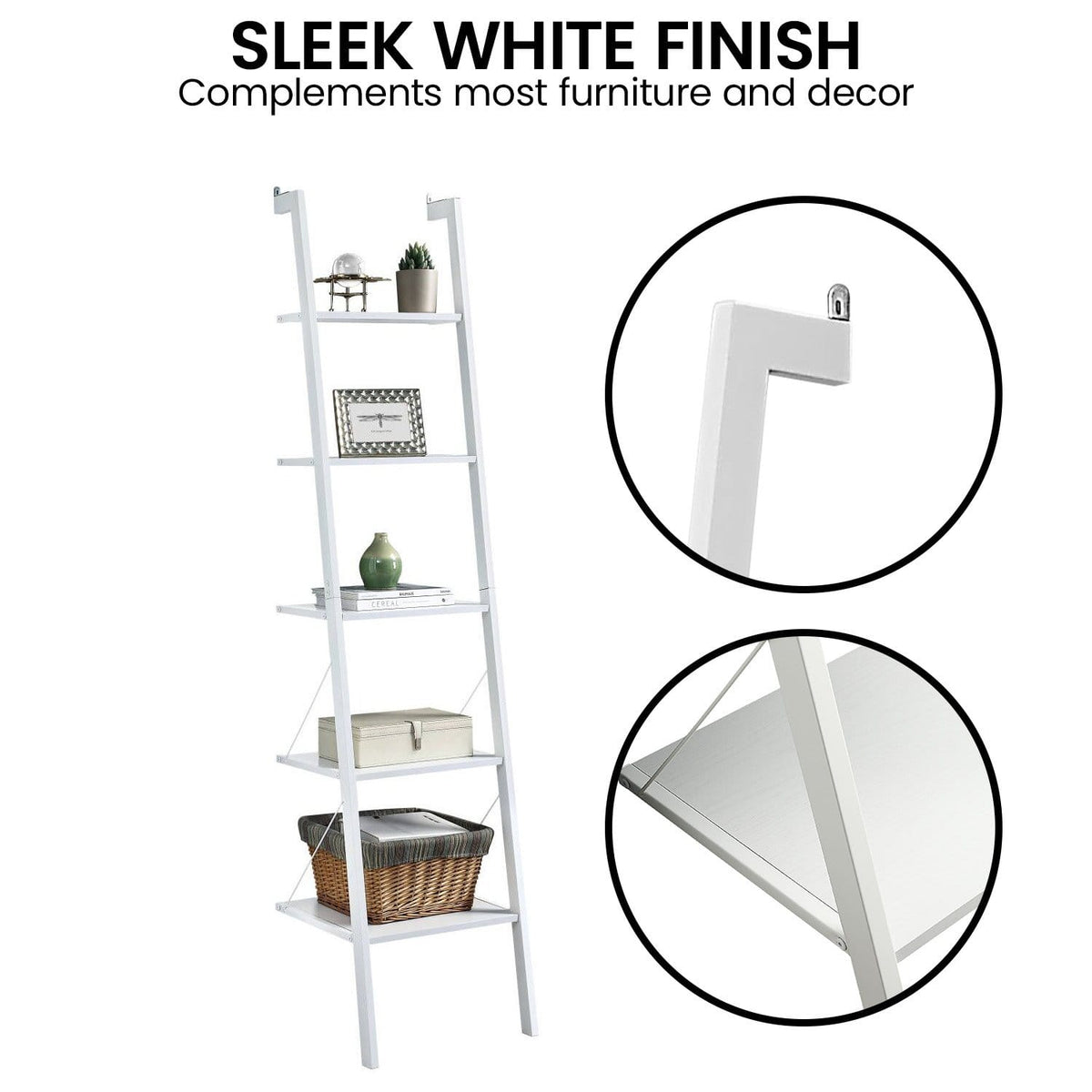 White 5 Tier Shelf Unit 45x45x190cm