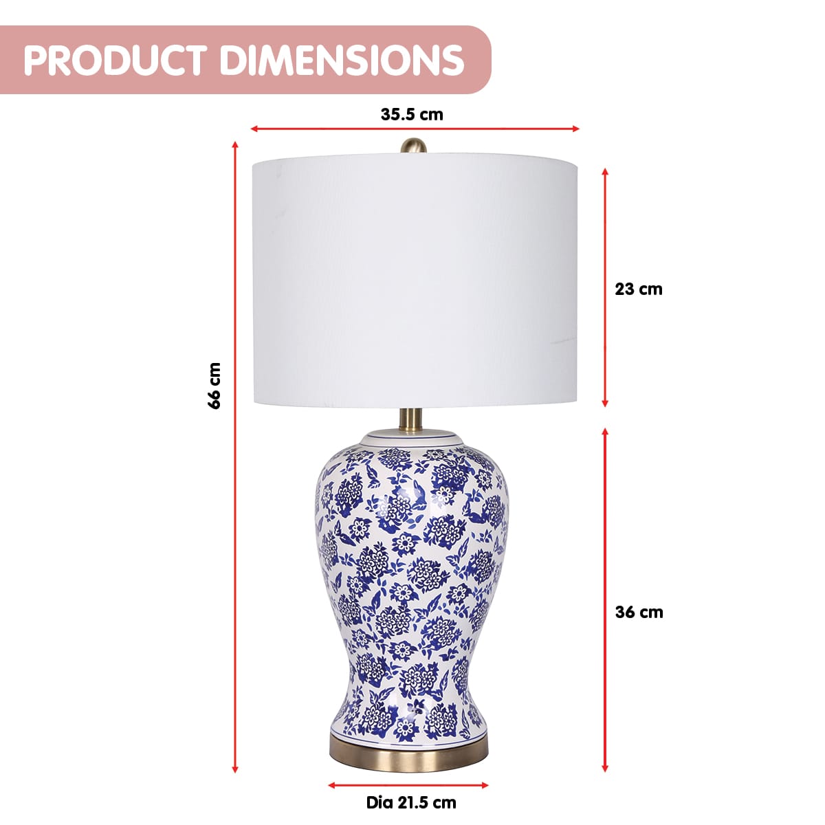 Ceramic Table Lamp White Shade 35.5x35.5x66cm