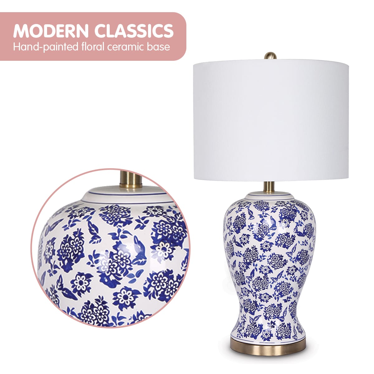 Ceramic Table Lamp White Shade 35.5x35.5x66cm