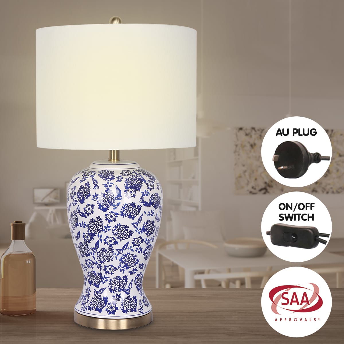 Ceramic Table Lamp White Shade 35.5x35.5x66cm